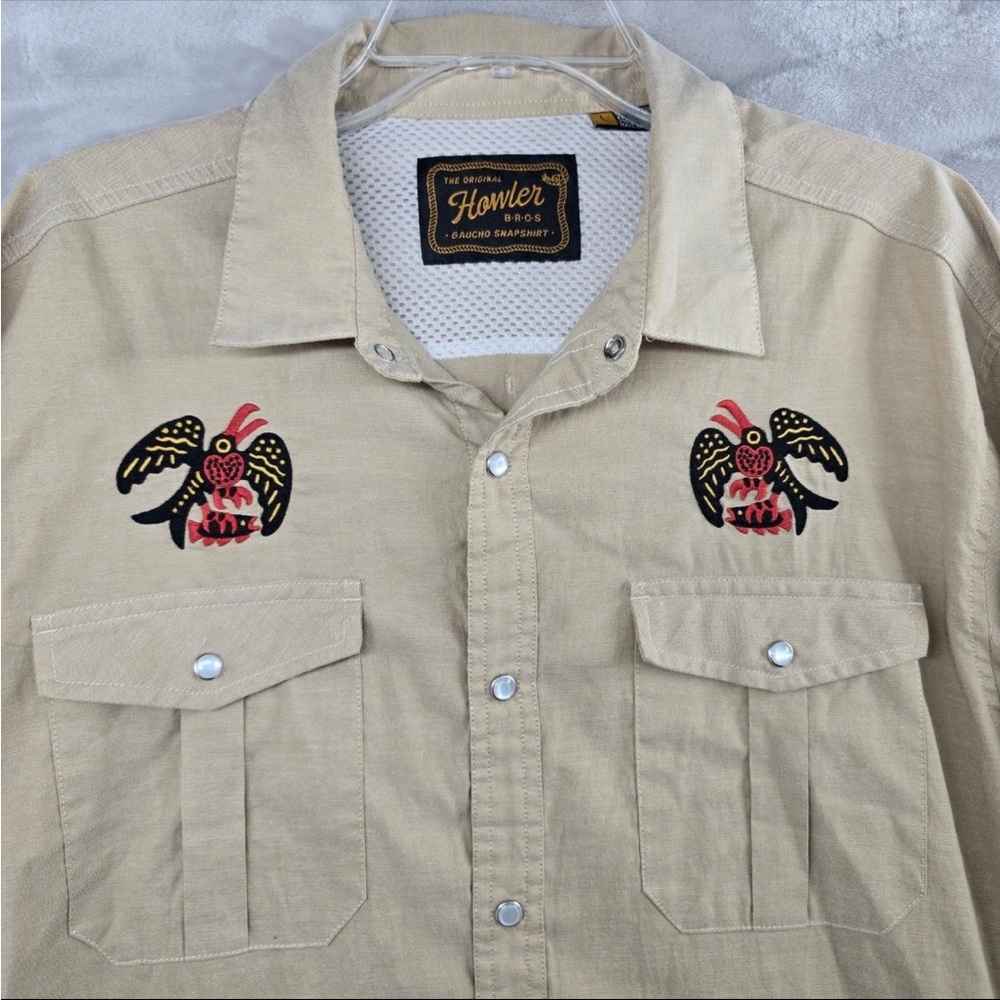 Howler Brothers Beige Shirt with Embroidered frigate Bird